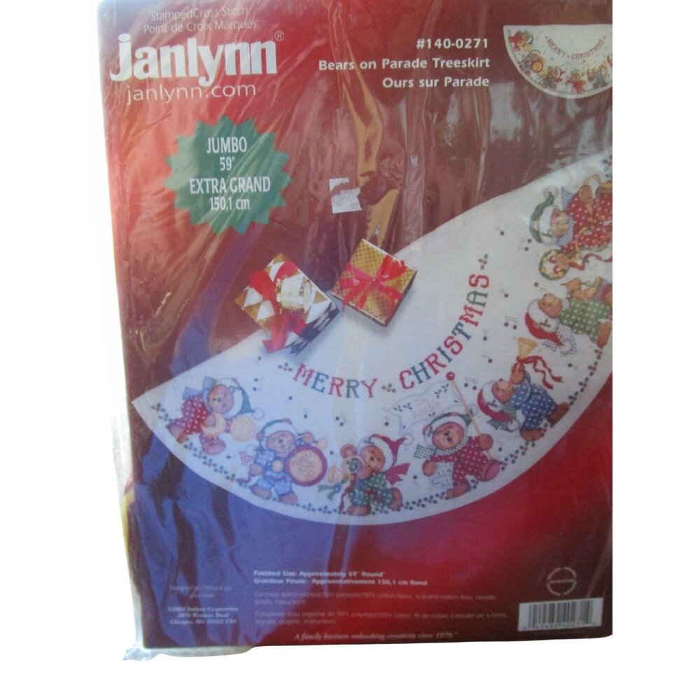 Vintage Janlynn Bears On Parade Christmas Tree Skirt Cross Stitch Kit Jumbo New